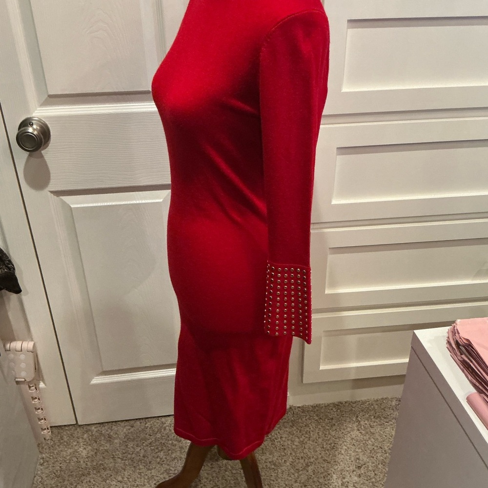 Calvin Klein Red mid length Sleeve Studded Dress - Picture 3 of 11